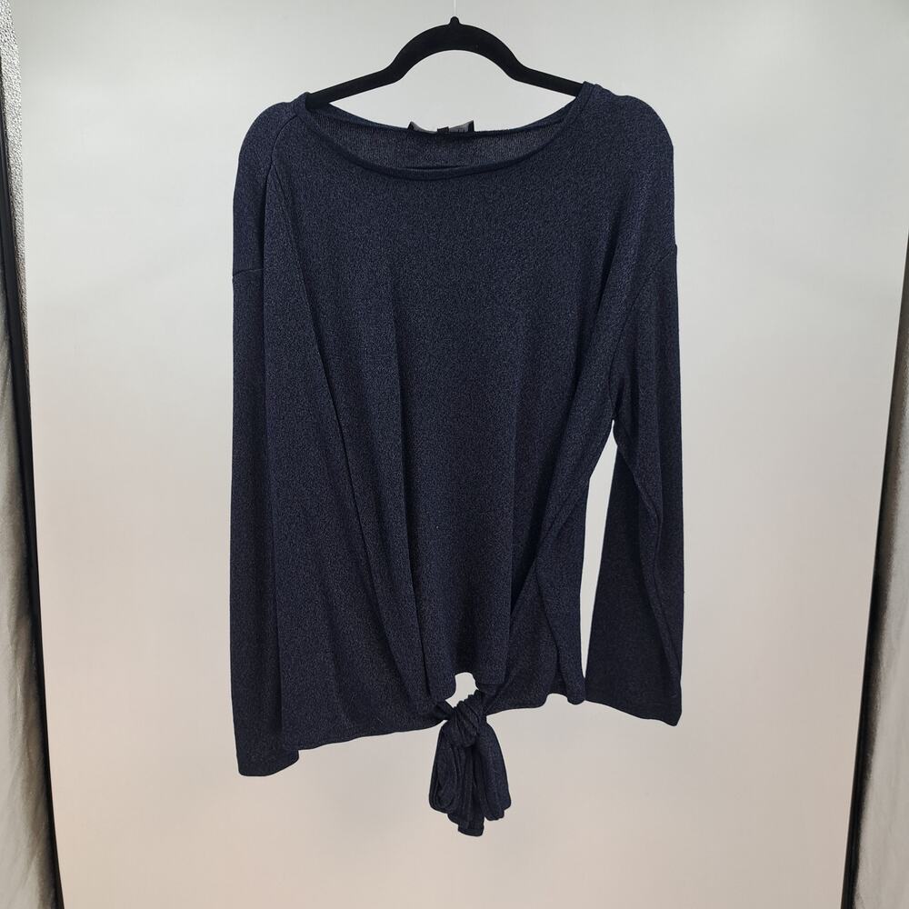 Eloquii‎ Top Plus 14/16 Faux Wrap Long Sleeve Metallic Knit Casual Navy Blue 1X